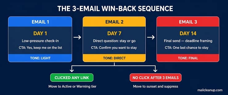 Email List Scrubbing - Three-Email Win-Back Sequence Flow