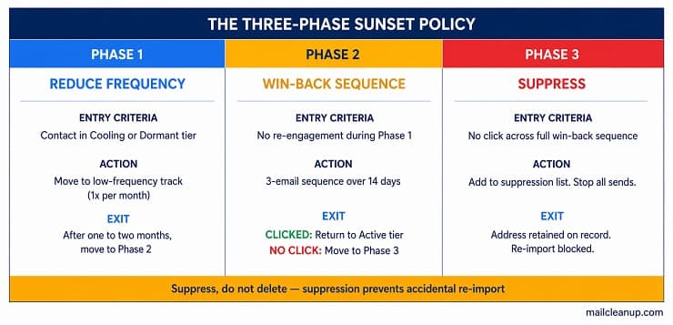 Email List Scrubbing - Three-Phase Sunset Policy Flow