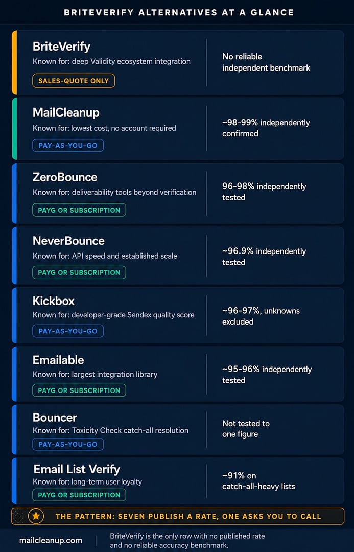 BriteVerify Alternatives Quick Comparison Snapshot Diagram