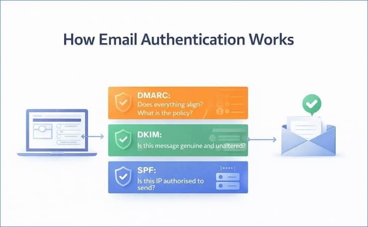 How Email Authentication Works - The Three-Layer Diagram