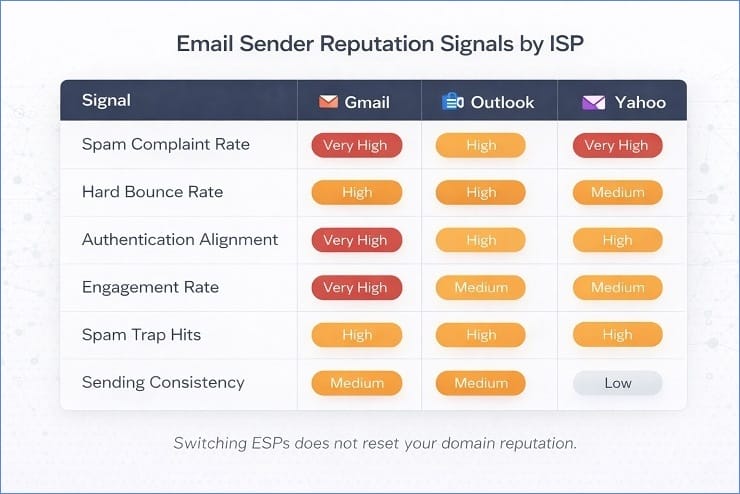 ISP Reputation Signals Comparison Table